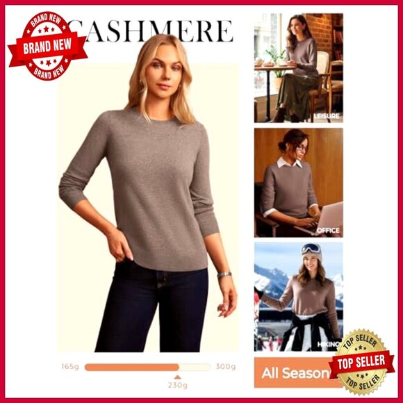 Cashmere Merino Wool Sweater Long Sleeve Crew Neck Fall Casual Chic - Picture 5 of 7